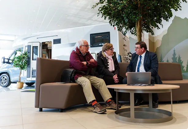 Customers relaxing inside the Jordans Leisure showroom